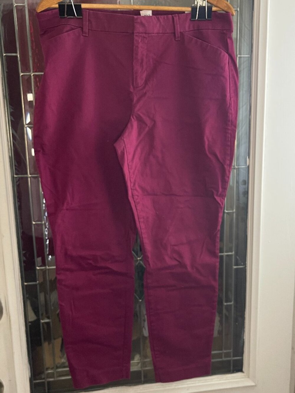 Gap Khaki Pants Burgundy Purple Womens Signature Stretch Skinny Ankle Size 14